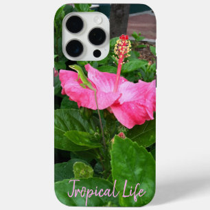 Coque iPhone 15 Pro Max Hibiscus rose Tropical Fleur Camouflée Lizard