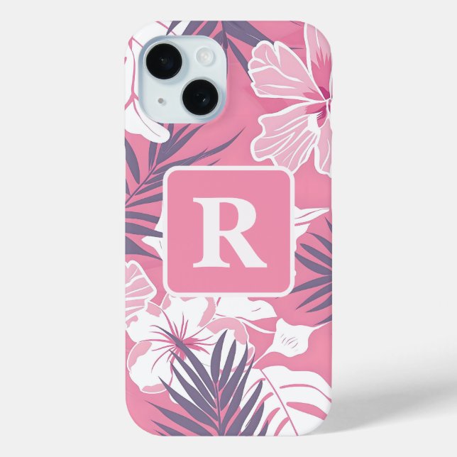 Coques Case-Mate iPhone Hibiscus rose tropical personnalisé Monogramme (Verso)