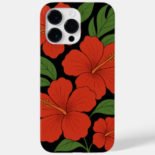 Coque Pour Pour iPhone 14 Pro Max Hibiscus rouge d'élégance tropicale sur noir