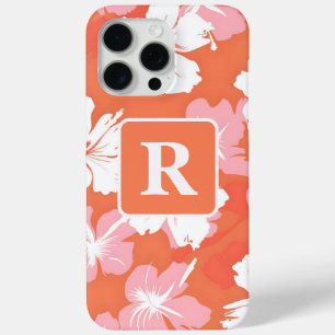 Coque iPhone 15 Pro Max Hibiscus tropical personnalisé Monogramme
