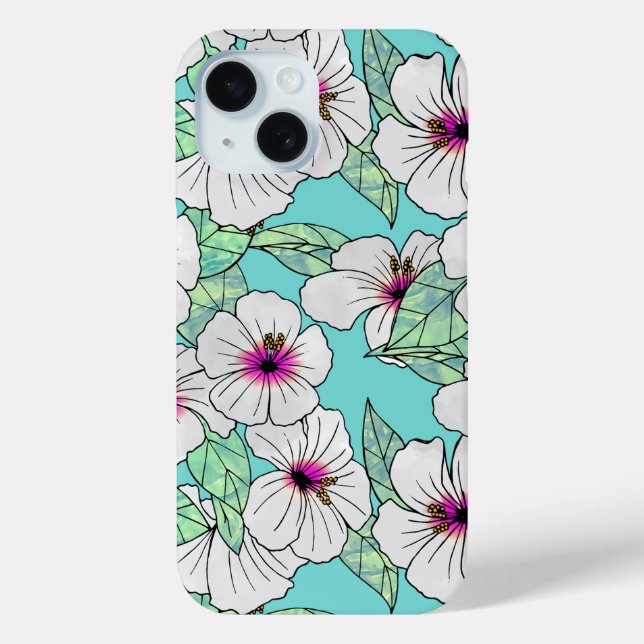 Coques Case-Mate iPhone Hibiscus tropical rose et blanc Motif floral (Verso)