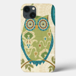 Etui iPhone 13 Hibou décoratif avec des conceptions circulaires