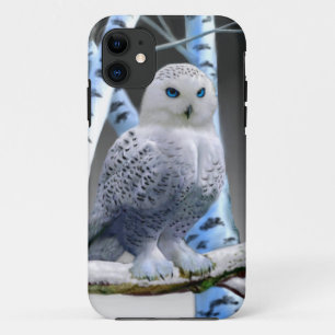 Coque iPhone 11 Hibou des neiges aux yeux bleus