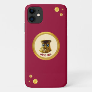 Case-Mate iPhone Case Hibou doré et confettis dorés sur fond rouge borde