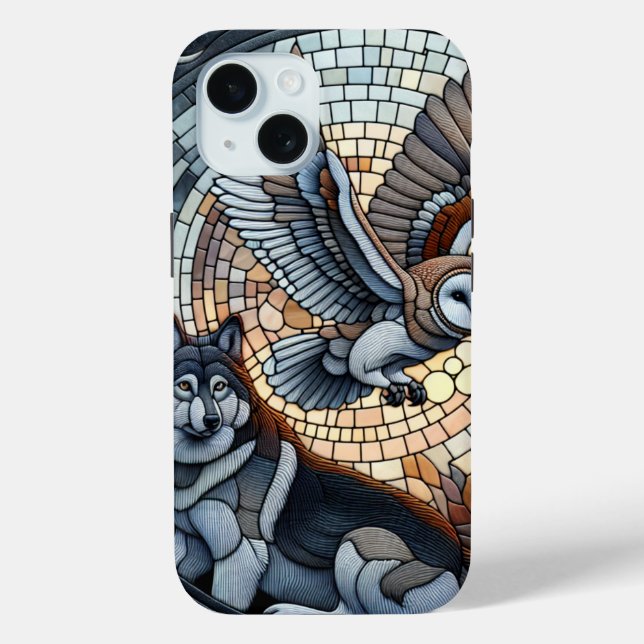 Coques Case-Mate iPhone Hibou et loup Mosaic Ai Art (Verso)