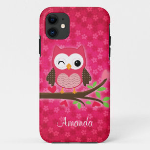 Coque iPhone 11 Hibou mignon de roses indien Girly