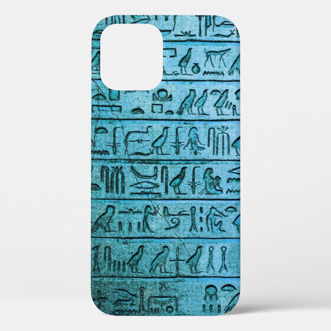 Coques Case-Mate iPhone Hiéroglyphes égyptiens antiques Blue iPhone 12 Coq (Verso)