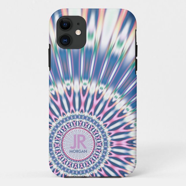 Coques Case-Mate iPhone Hippie 'delica Funk rose bleu monogramme (Dos)