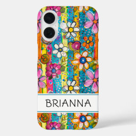 Coques iPhone 16 Hippie Flower Power Personnalisé