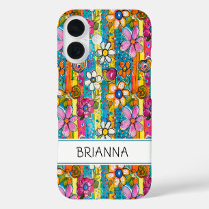 Coques iPhone 16 Hippie Flower Power Personnalisé