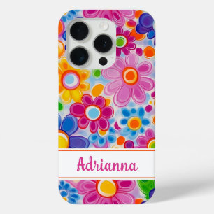 Coque iPhone 15 Pro Hippie Rétro Groovy Floral Personnalisé