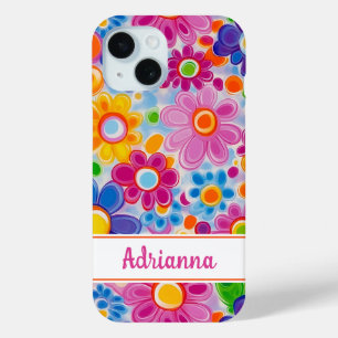 Coque Pour iPhone 15 Hippie Rétro Groovy Floral Personnalisé