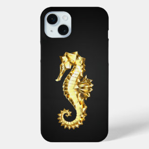Coque iPhone 15 Mini Hippocampe Polygonal Or