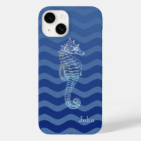 Hippocampe Vagues Rayure Bleu Marine Nautique