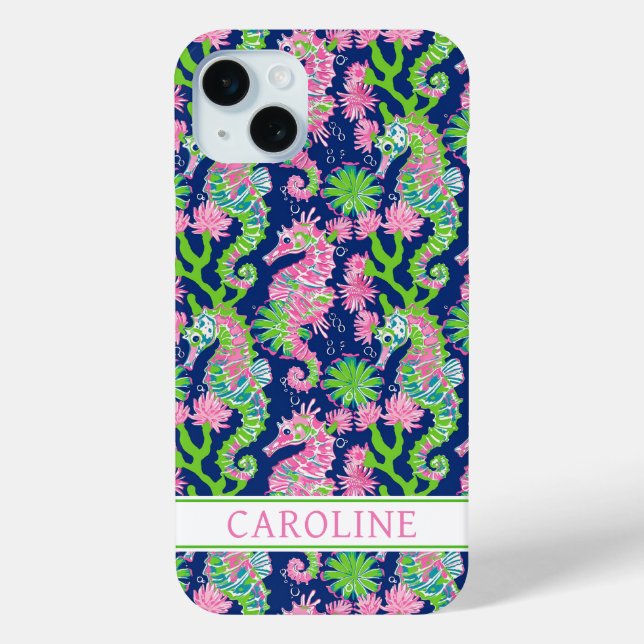 Coques Case-Mate iPhone Hippocampes à l'aquarelle Monogrammées (Verso)