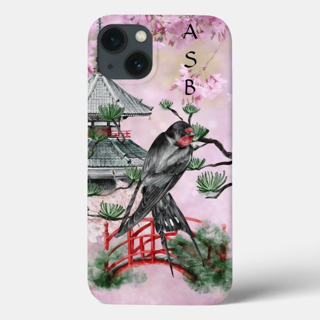 Coques Case-Mate iPhone Hirondelle japonaise personnalisée, Temple, Blosso (Verso)