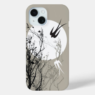 Coque Pour iPhone 15 Hirondelles orientales dans la silhouette lune