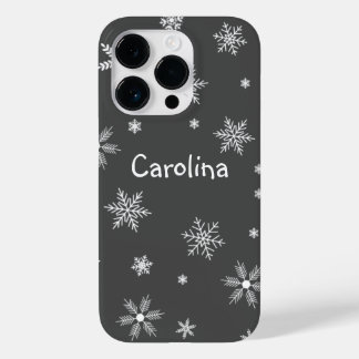 Coque Pour iPhone 14 Pro hivernal blanc nom motif gris