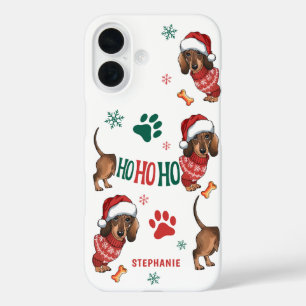 COQUES iPhone 16  HO-HO DACHSHUND NOËL