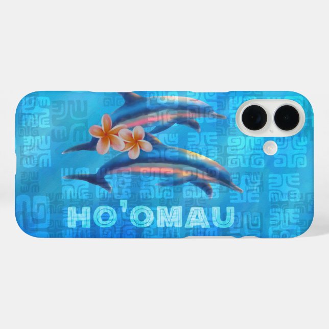 Coques Case-Mate iPhone HO’OMAU Hawaiian Dolphins Collage primitif Coque-M (Verso (horizontal))