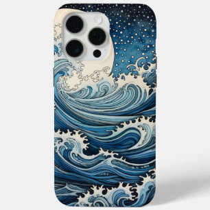 Coque iPhone 15 Pro Max Hokusai Inspiré Japandi Wave Art Digital Impressio