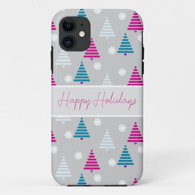Coques Case-Mate iPhone Holiday Christmas tree bleu rose simple (Dos)