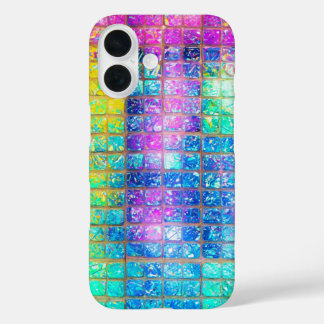 Coques iPhone 16 Holographic Mosaic Tile Rainbow Phone Case