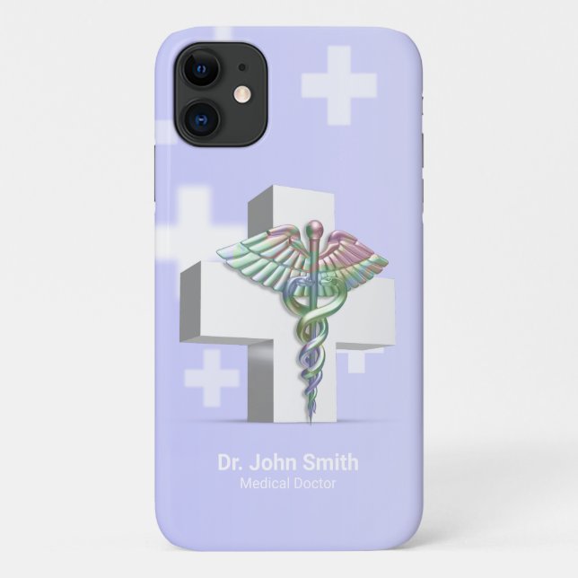 Coques Case-Mate iPhone Holographique Médicale 3D Caduceus Croix blanche (Dos)