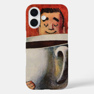 Coques iPhone 16 Homme heureux vintage buvant une tasse géante de c