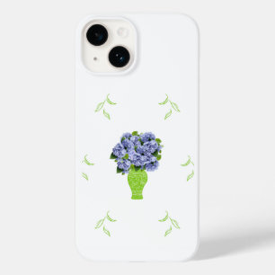 Coque Pour iPhone 14 Hortensia Bleu dans Motif Floral de Vase Vert