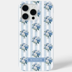 Coque iPhone 15 Pro Max Hortensias bleus sur rayures