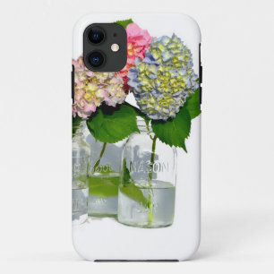Coque iPhone 11 hortensias et pot Mason