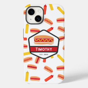 Coque Pour iPhone 14 Hot Dog Fast Food Motif Monogramme Vintage
