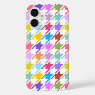 Coques iPhone 16 Houndstooth Multicolor+White Big Motif