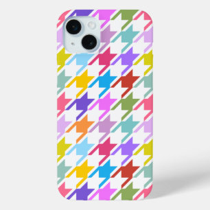 Coque iPhone 15 Mini Houndstooth Multicolor+White Big Motif