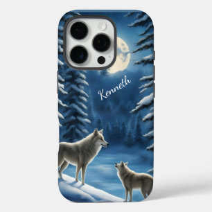 Coques iPhone 16 Pro Howling Wolf Silhouette contre Lune
