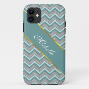 Coques Pour iPhone Huile d'argent et ZigZag Turquoise