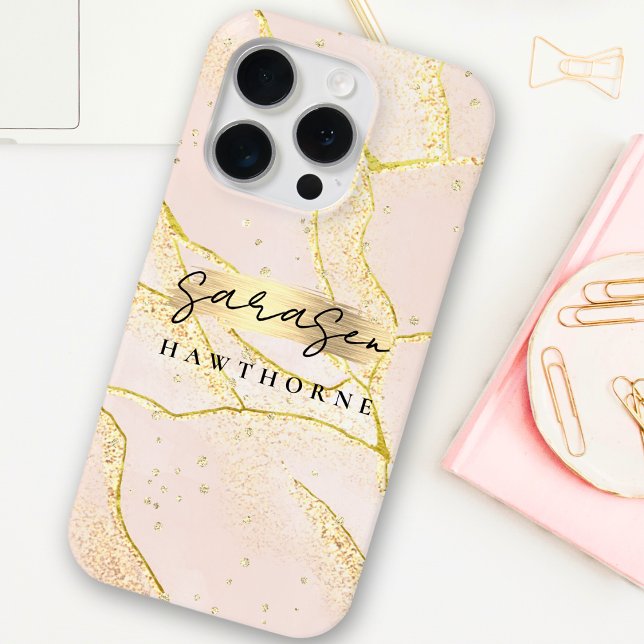 Coques Case-Mate iPhone Huile d'or Faux de luxe Monogram Brosse Stroke (Créateur téléchargé)