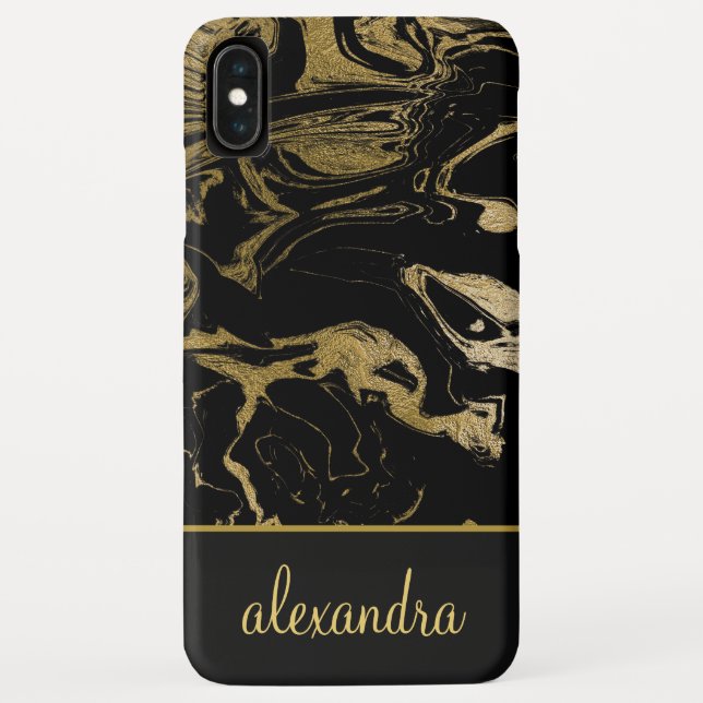 Coques Case-Mate iPhone Huile d'or - Noir moderne élégant Monogramme de ma (Dos)
