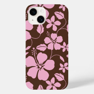 COQUE POUR iPhone 14 HULA HAWAIEN (HIBISCUS) BRUN/ROSE