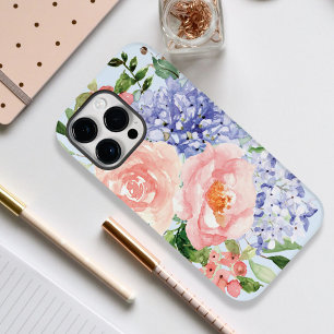 Coque Pour Pour iPhone 14 Pro Max Hydrangea Pivoine Florale de Printemps Bleu Rose A