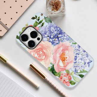 Coque Pour Pour iPhone 14 Pro Max Hydrangea Pivoine Florale de Printemps Bleu Rose A