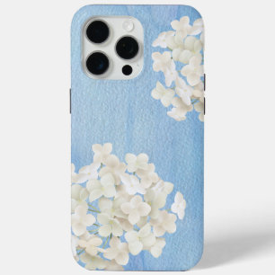 Coque iPhone 15 Pro Max Hydrangeas Blancs Sur Bleu Aquarelle