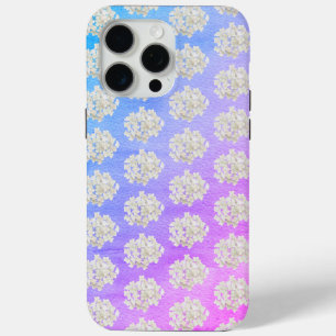 Coque iPhone 15 Pro Max Hydrangeas blancs sur fond aquarelle dégradé