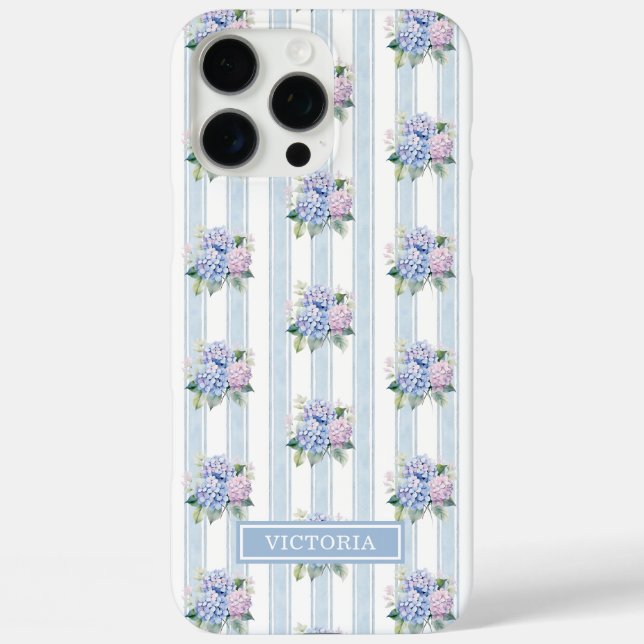 Coques Case-Mate iPhone Hydrangeas Bleues et Roses Monogrammées (Verso)