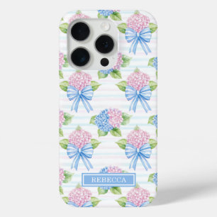 Coque iPhone 15 Pro Hydrangeas Bleus et Roses