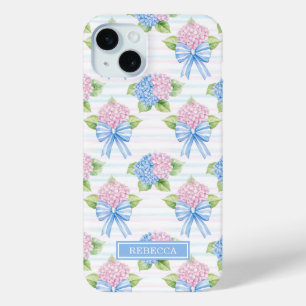 Coque iPhone 15 Mini Hydrangeas Bleus et Roses