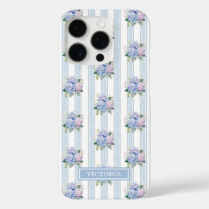Coques iPhone 16 Pro Hydrangeas Bleus et Roses Monogrammées