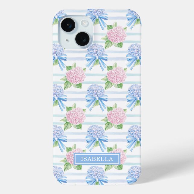 Coques Case-Mate iPhone Hydrangeas Rayées Rose et Bleu (Verso)
