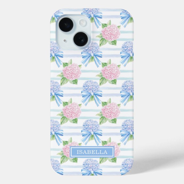 Coques Case-Mate iPhone Hydrangeas Rayés Rose et Bleu (Verso)